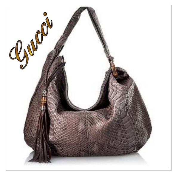 Gucci Jungle Hobo Python Large Shoulder Bag Tassels Snake Print Luxury Bag - Picture 1 of 15
